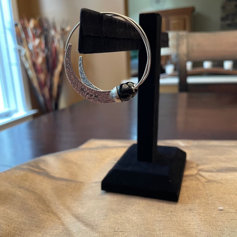 Silpada W1874 Sterling Silver and Black Chalcedony Hoop Earrings